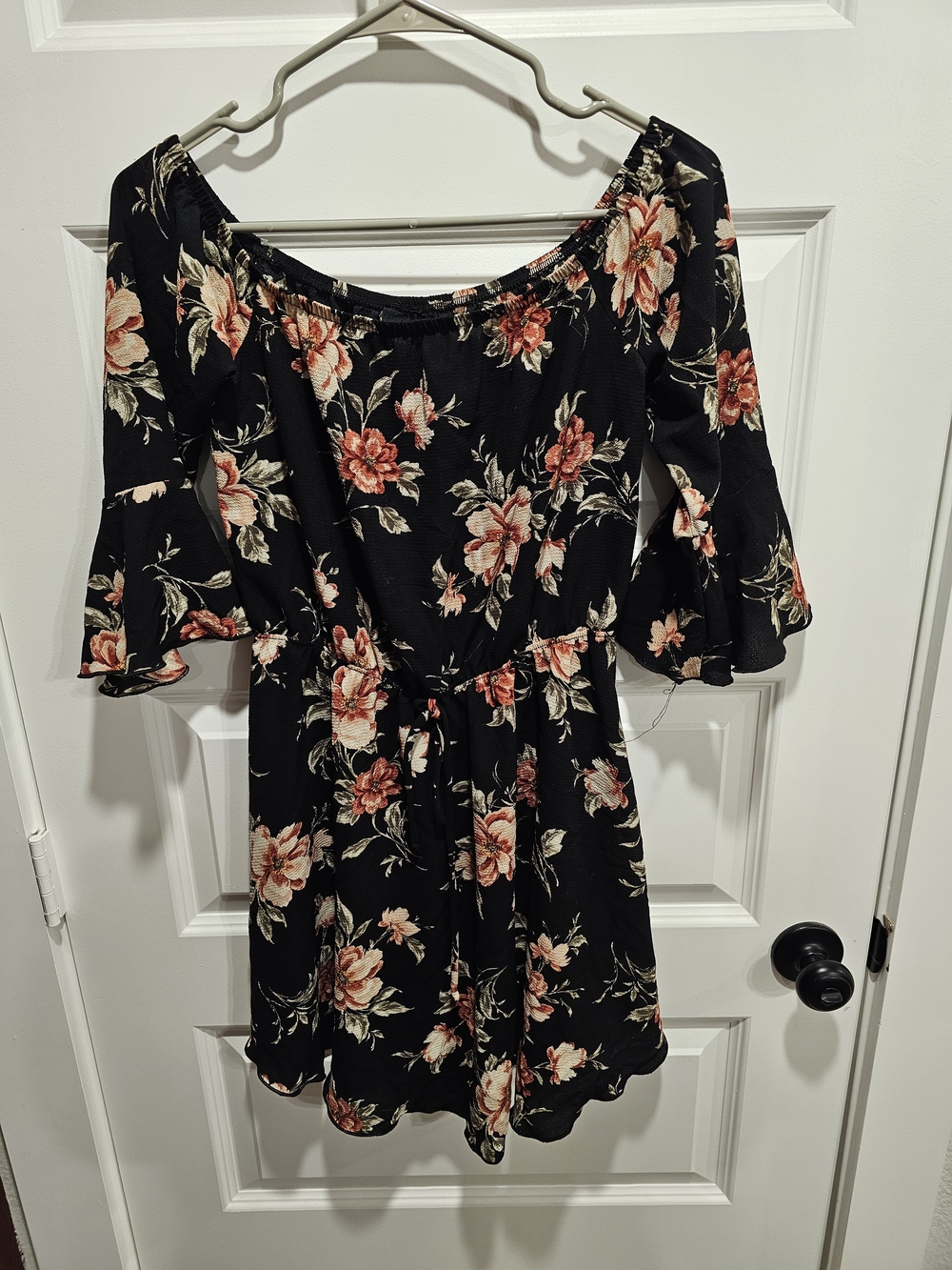 rue21 Black Floral Off-Shoulder Top with Pink & Cream Blooms